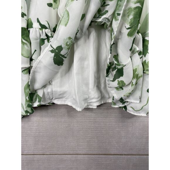 Abercombie & Fitch Dress Sz Small Petite Green Floral Ruffled V Neck - Picture 8 of 11